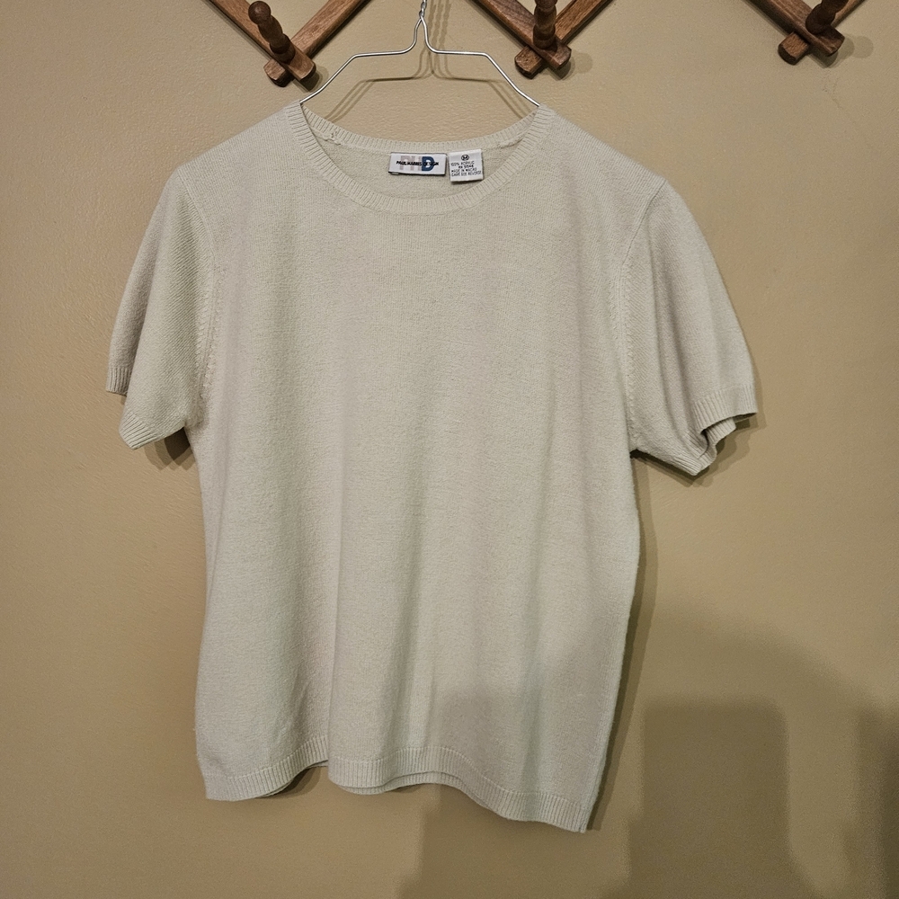 Basic Beige Short Sleeve Neutral Sweater Top Size Medium Paul Harris Design